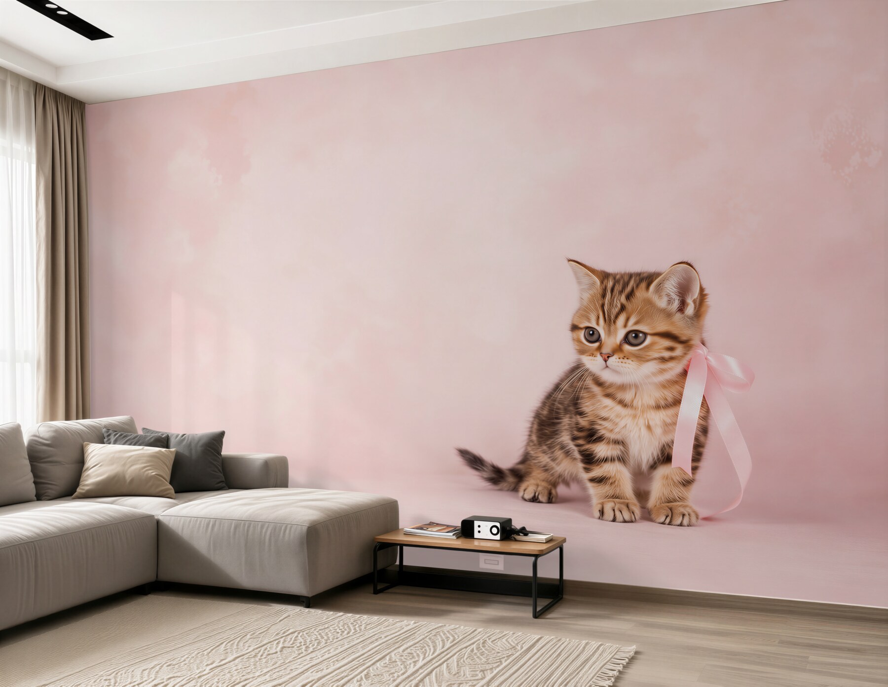 Fototapeta Kotek z różową kokardką ?v23